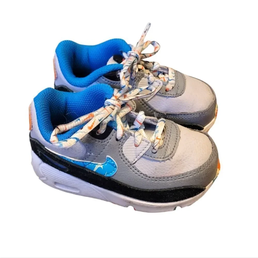 Nike Kids Grey & Blue Air Max 90 Leather Sneakers Size 6C